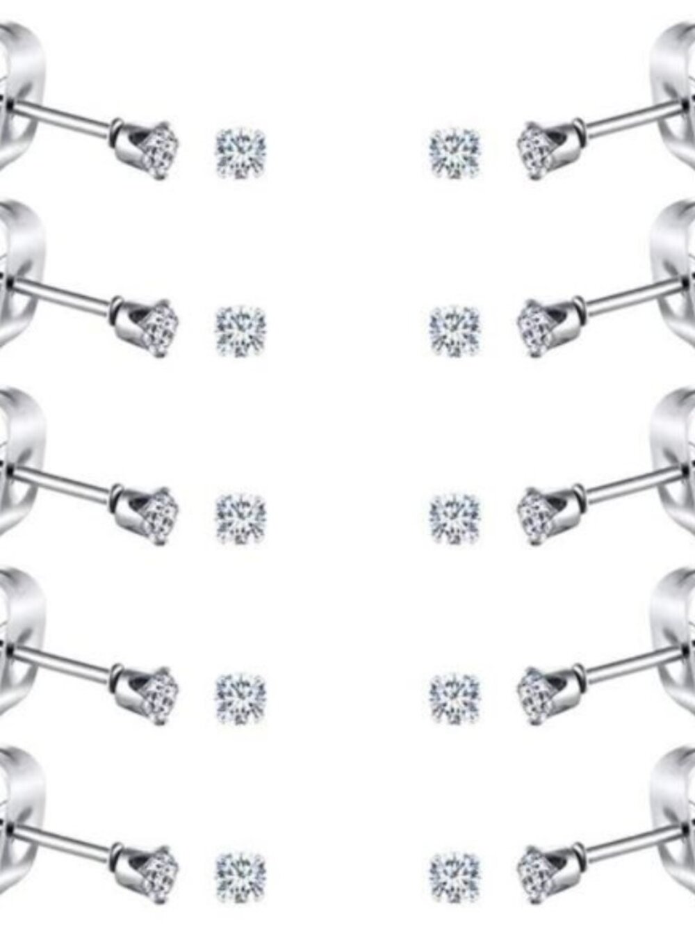 10 Pairs Tiny Womens Surgical Stainless Steel Clear Cubic Zirconia Stud Earrings